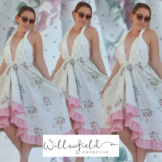 Vintage rose plunge Maxi dress