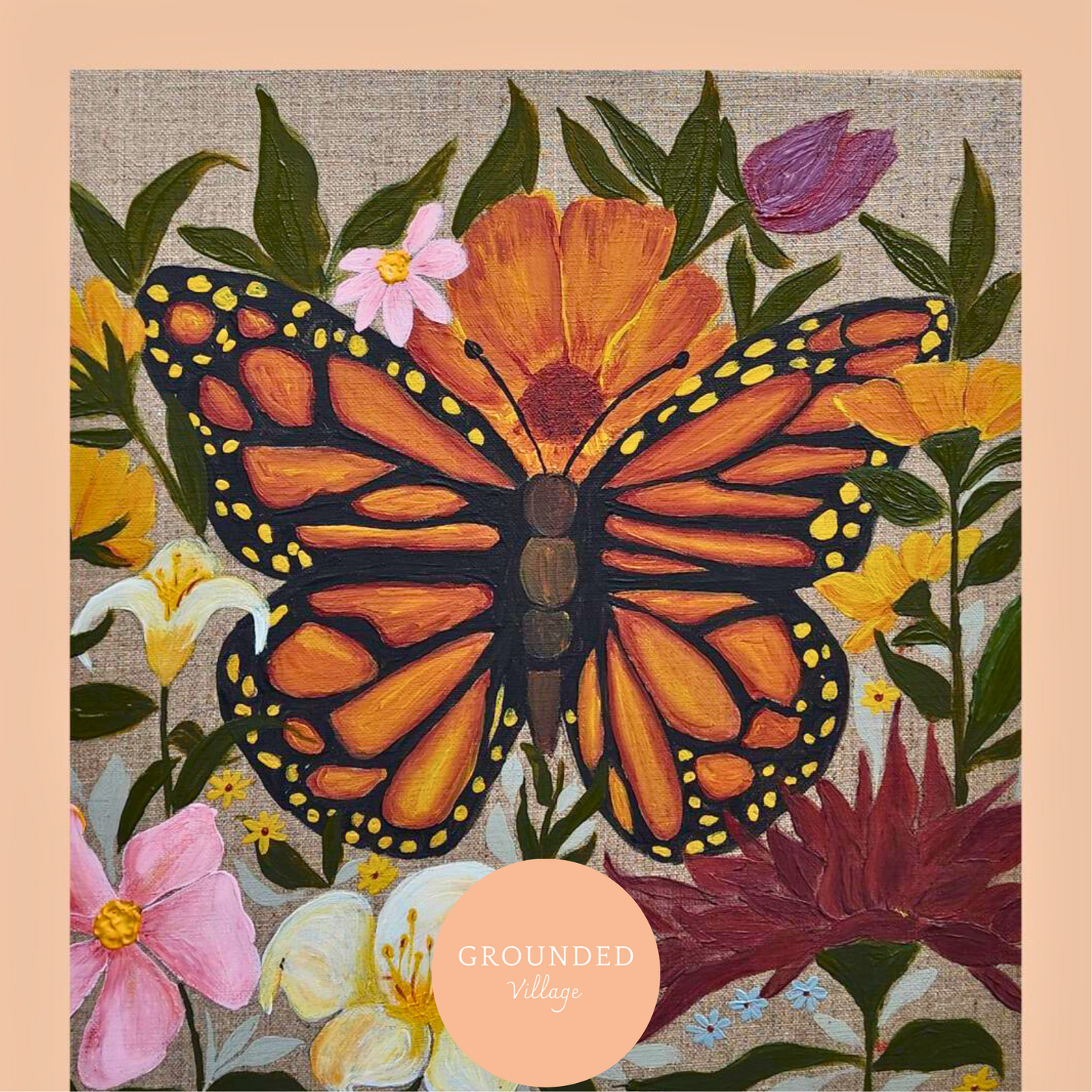 Wildflower Butterfly & Linen canvas construction - Paint and Sip- Sat 25th Oct
