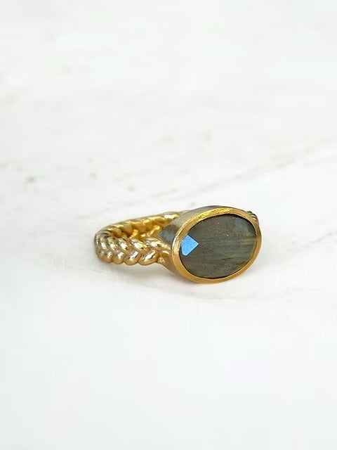 Woven light labradorite Ring