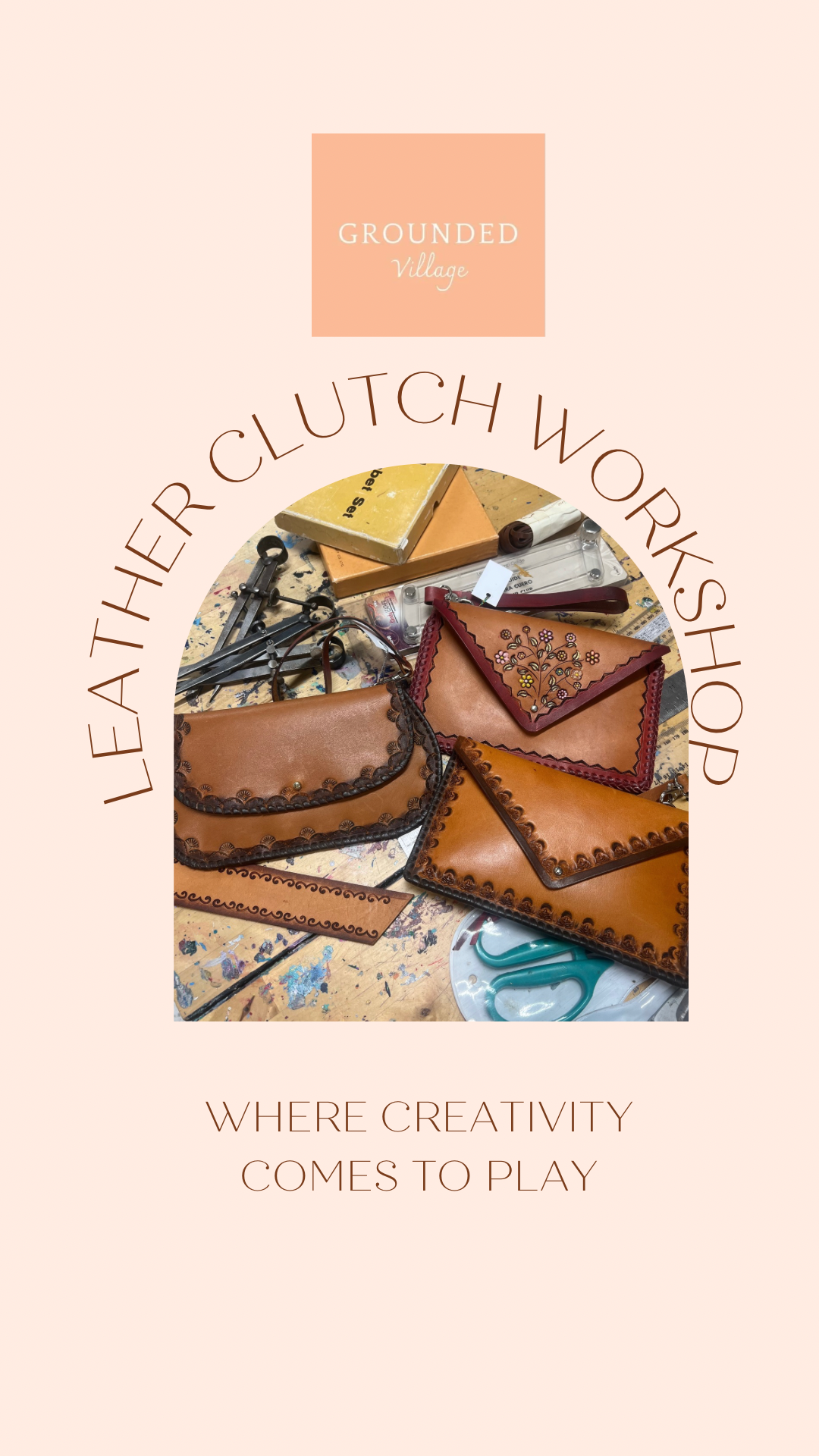 Zoe clutch leather workshop with stone Inset -Sat 4th Oct
