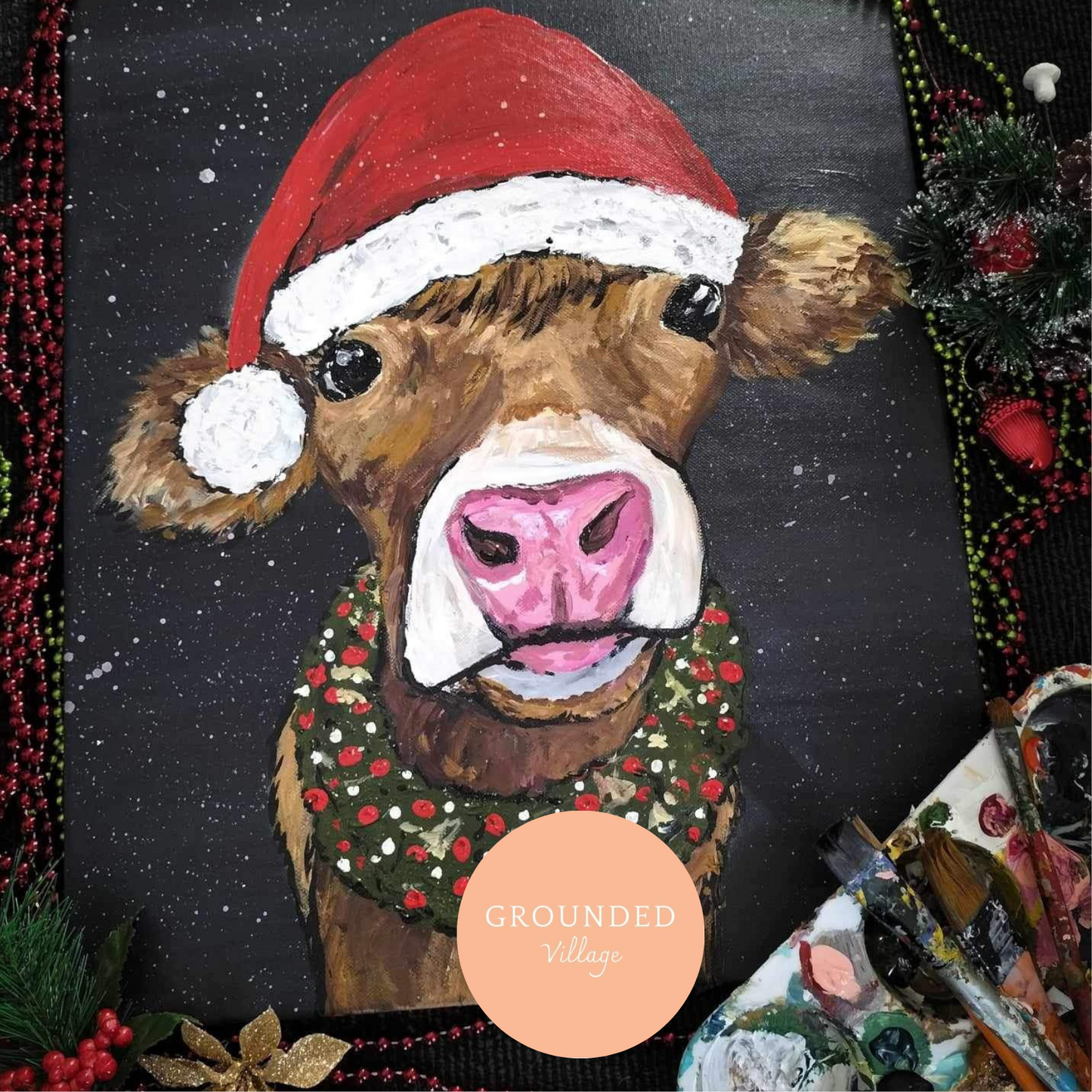 Festive Paint and Sip Country Cow- Sat Dec 9th
