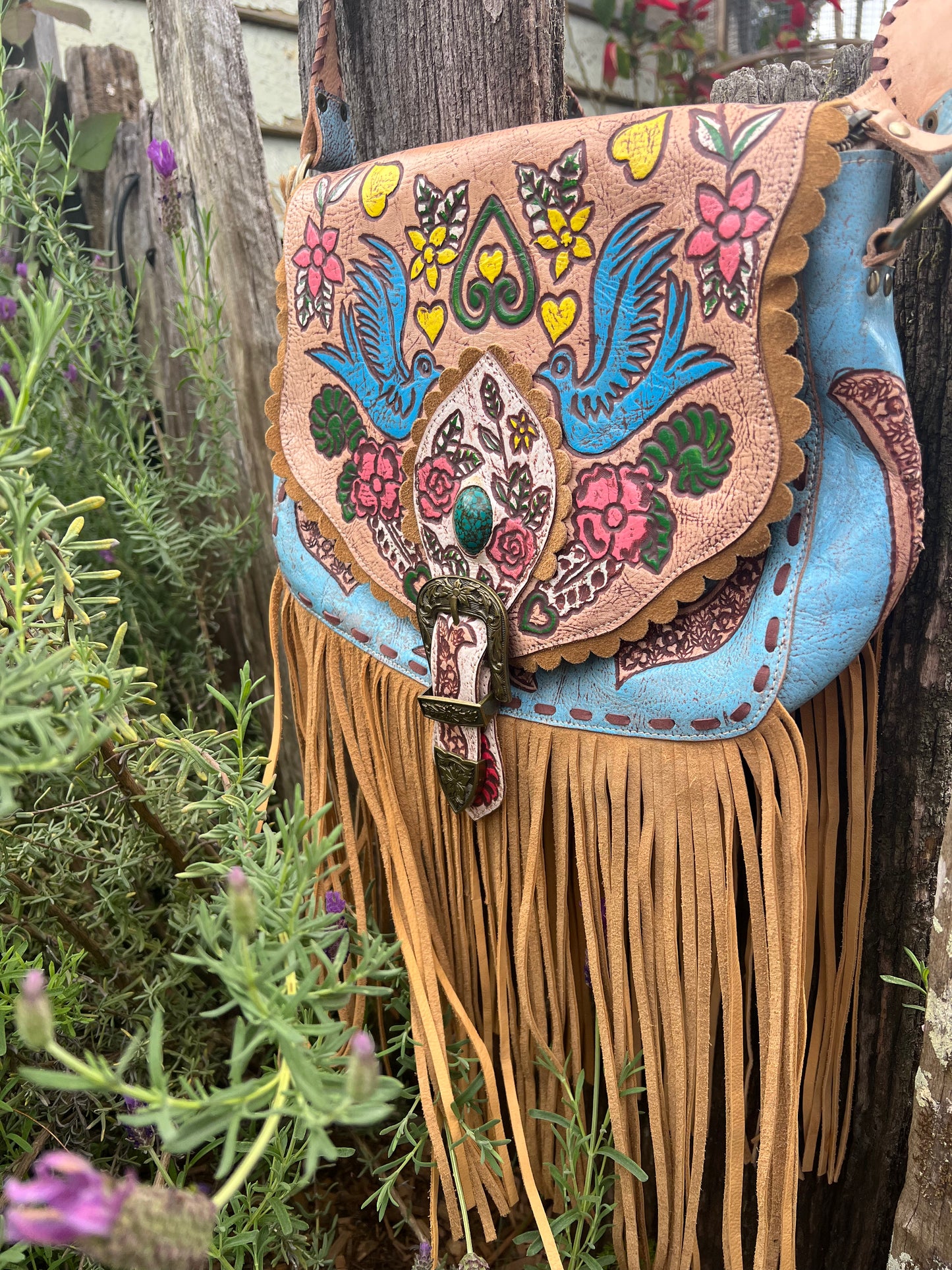 Songbird leather carved wallet