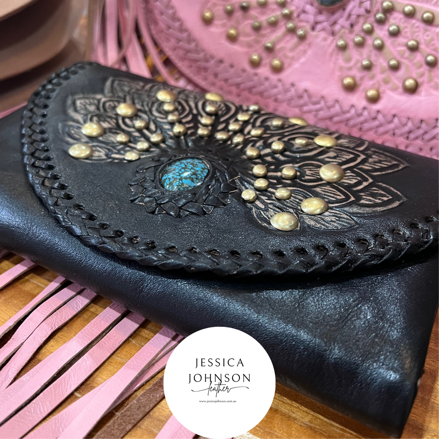 Fleetwood studded leather wallet in Jet black