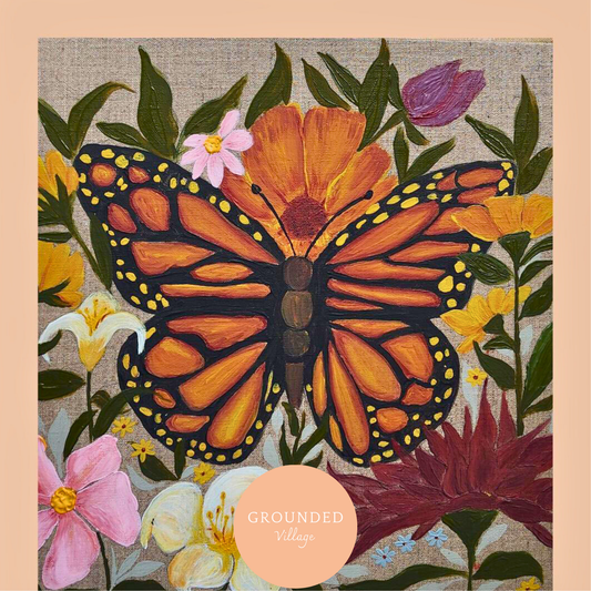 Wildflower Butterfly & Linen canvas construction - Paint and Sip- Sat 25th Oct